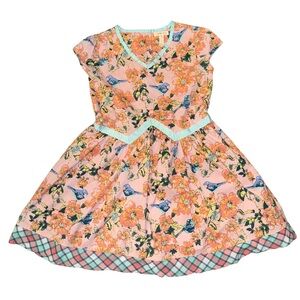 Matilda Jane Sienna Forever Dress Girls 10 Floral Pink Blue Birds Kids Boutique